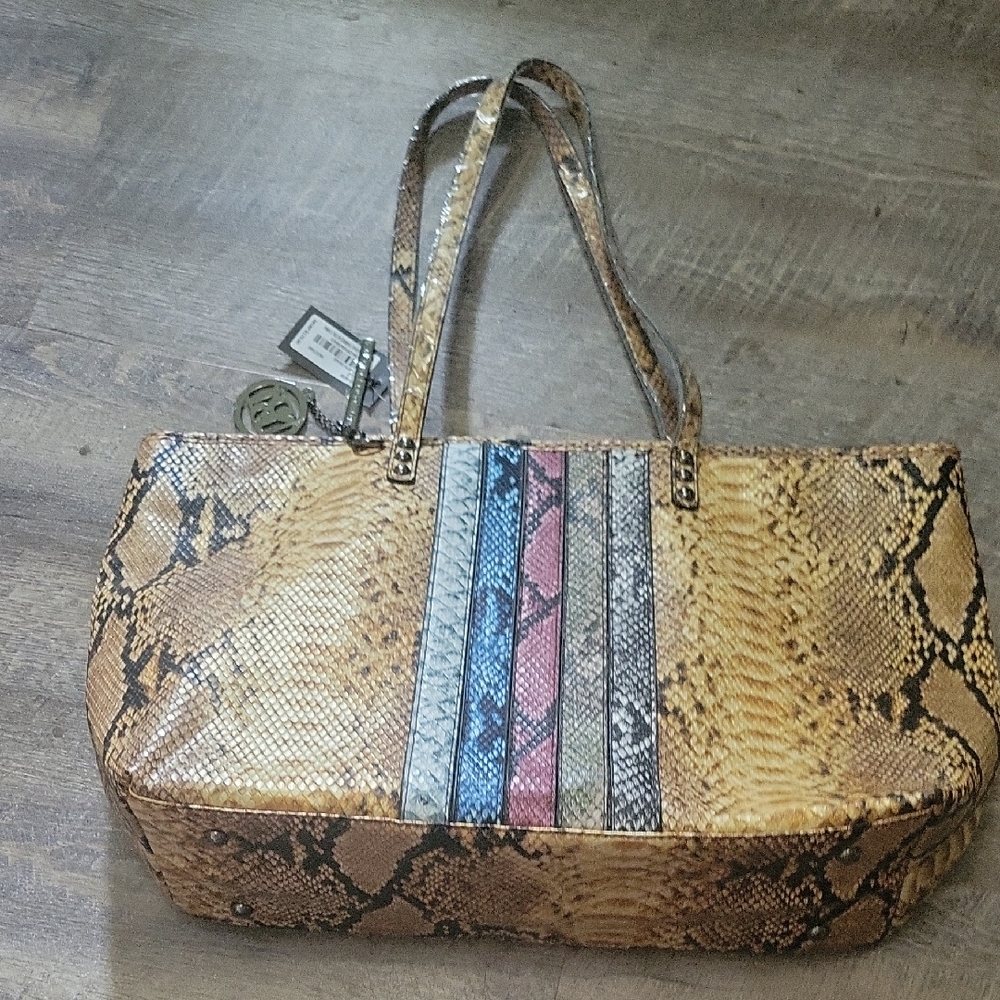 Badgley Mischka Brown and Blue Totes with Exotic Snakeskin Pattern